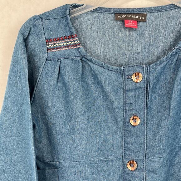 Vince Camuto Blue Chambray Girls 3T Dress Long Sleeve Embroidered Button Up - Picture 2 of 7